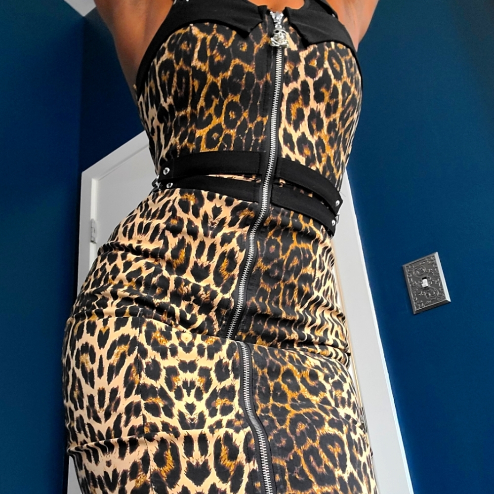 Killstar Punk Goth Bondage Man Eater Animal Print Leopard Mini Dress XS